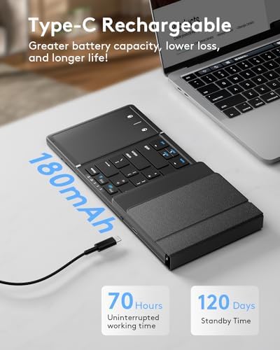 Samsers Portable Foldable Bluetooth Keyboard with Touchpad – Multi-Device Wireless Travel Companion for i OS, Android, Windows & Mac OS – Effortless Workflow with Bluetooth 5.1 and Long Battery Life – Perfect for On-the-Go Professionals