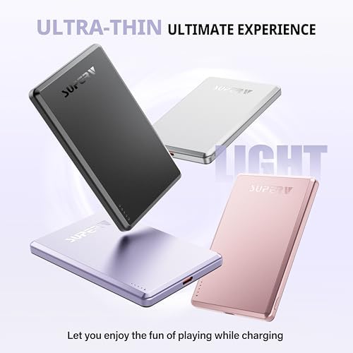 Ultra-Slim SUPERV Magnetic Power Bank 5000 m Ah – Wireless Charger with 20 W PD Fast Charging & USB-C Cable, Magsafe-Compatible for i Phone 12/13/14/15/16 Series – Effortless Connectivity & Enhanced Portability