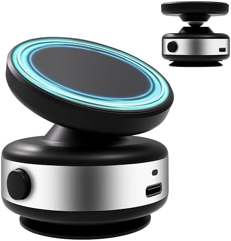 Ultra-Strong Magnetic Car Phone Holder with Vacuum Suction for Any Smooth Surface – 360° Rotating MagSafe-Compatible Phone Mount for iPhone/Android, Dashboard Windshield Car Accessories. Black – Enhanced Compatibility and Speed