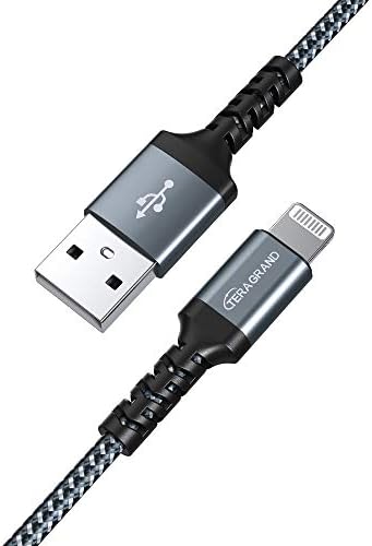 Apple C89 MFi Certified 7-Foot Lightning to USB-A Braided Charging Cable for i Phone 14/13/12/11 Pro, Max, Mini, SE, XS, XR, 8/7/6 Plus, i Pad & Air Pods – Durable, Fast Charging & Stylish Orange/White Design for Enhanced Compatibility