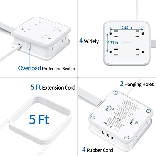 NTONPOWER 8-Outlet Flat Plug Power Strip with 45 W USB-C Fast Charging Port – Compact Multi-Device Extender with 5 ft Cord, Ideal for Home and Travel, Compatible with i Phone, Mac Book Pro, Tablets, and Samsung – Smart Design for Organized Charging Solutions