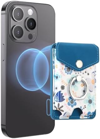 Premium Printed Leather Mag Safe Wallet for i Phone 15/14/13/12 – Magnetic Card Holder with Secure Ring Grip, 3-Card Capacity, Effortless Integration for Modern Minimalists