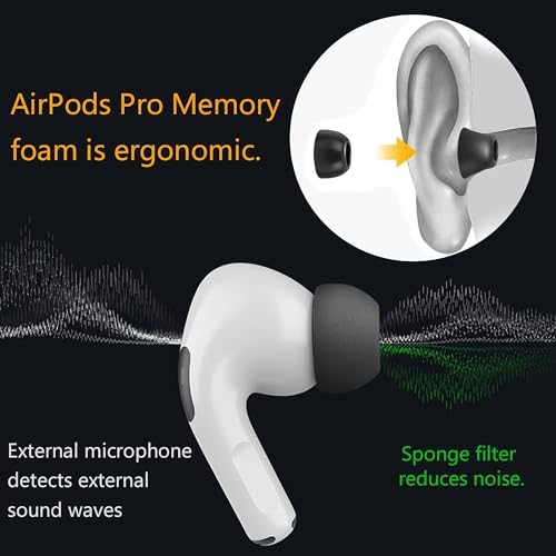 Premium Memory Foam Ear Tips for Air Pods Pro (1 st & 2 nd Gen) – Ultimate Comfort & Noise Isolation, Secure Fit Replacement Buds, Anti-Slip Design, Fits Charging Case, 3 Pairs (Black, Large) – Enhance Your Audio Experience with Superior Sound Quality and Compatibility