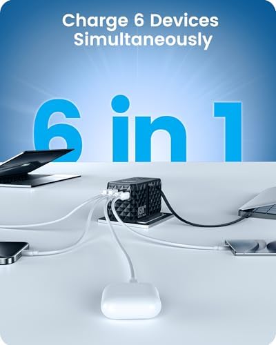 85 W Universal Travel Power Adapter with Retractable USB-C Cable – Optimal Fast Charging Hub for Global Use, Featuring 4 Ports for Seamless Connectivity in US, EU, UK & Beyond, Engineered for On-the-Go Professionals Seeking Efficiency and Versatility