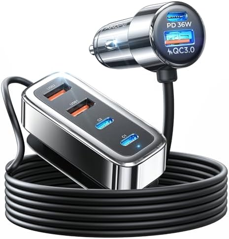 Ultimate AINOPE 108 W USB C Car Charger – 6 Fast Charging Ports for Family Road Trips | High-Speed Power for i Phone 16/15 Pro Max, i Pad, Galaxy Tab | Compact, Durable Design for Travel Convenience | Essential Car Accessory for Multiple Devices