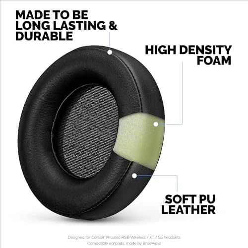 Transform Your Gaming Experience with Brainwavz Premium Replacement Ear Pads for Corsair Virtuoso RGB Wireless & XT Headsets – Ultra-Soft PU Leather Cushions Engineered for Lasting Comfort, Superior Fit, and Exceptional Sound Isolation – Ideal Upgrade for Extended Play Sessions and Seamless Compatibility