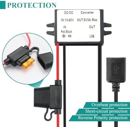 High-Efficiency Waterproof Dual USB DC/DC Adapter – 12/24 V to 5 V Converter with 3 A Output, Integrated Safety Fuse, and Compact Design for Reliable Vehicle Power Solutions and Outdoor Charging Needs