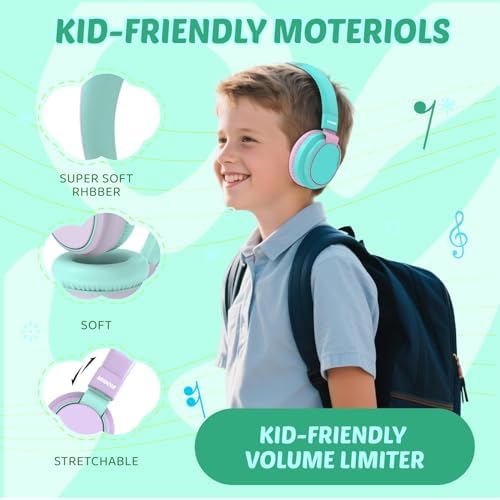 MIDOLA Kids Over-Ear Headphones: Safe Audio Experience with Noise Limitation, Foldable & Travel-Friendly Design, Custom Volume Control (85/110 d B), Built-In Microphone, and AUX Compatibility for School, Gaming, and Family Adventures in Sleek Black