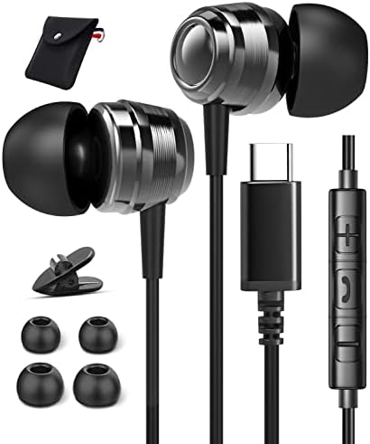Premium USB C Noise-Cancelling Earbuds with Microphone – High-Fidelity In-Ear Headphones for Samsung Galaxy S24/S23/S22 Ultra, Google Pixel, i Pad Pro, and More – Ergonomic, Tangle-Free Design for Uninterrupted Audio Experience and Enhanced Compatibility