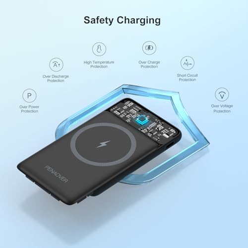 Magnetic Wireless Power Bank for i Phone 16/15/14/13/12 | 5000 m Ah Fast Charging Battery Pack with USB-C Cable | Ultra-Slim & Lightweight Design for Easy Portability | Advanced Safety Features for Reliable On-the-Go Power Solutions