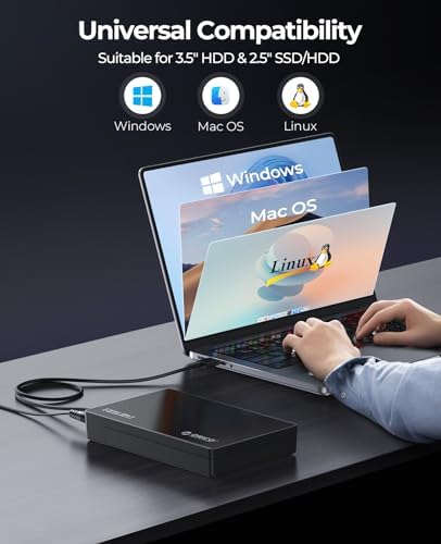 ORICO USB 3.0 External Hard Drive Enclosure for 3.5/2.5 Inch SATA Drives – Effortless Tool-Free Setup, 20 TB Capacity, UASP Acceleration for Superior Data Transfer Speeds, and Reliable 12 V/2 A Power Supply – Ideal Solution for Expanding Storage and Secure Data Transfers