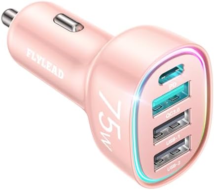 FLYLEAD 75 W USB C Car Charger – 4-Port Fast Charging Adapter for i Phone 16/15/14/13 Series – High-Speed Cigarette Lighter Power Solution in Sleek Red – Unmatched Compatibility and Performance for Effortless Road Charging