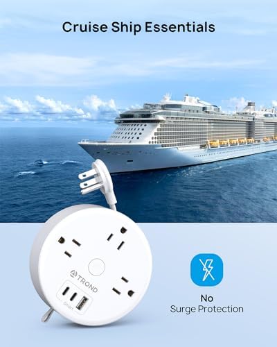 Compact TROND 20 W USB-C Travel Power Strip – Retractable 5 ft Extension Cord with 3 AC Outlets for Fast Charging, Perfect Cruise Ship Essential, Ultra-Thin Flat Plug for Home & Dorm Use – Stay Organized & Connected Anywhere