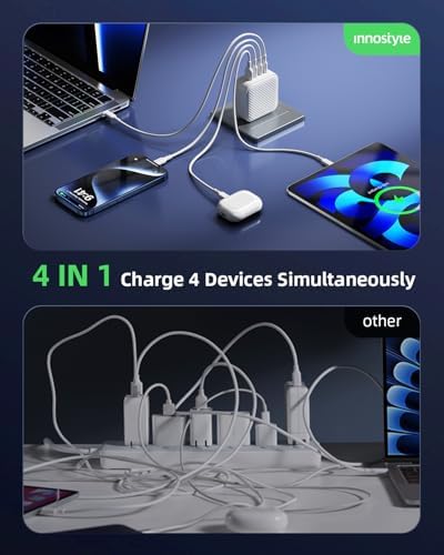 Ultra-Fast 100 W USB-C 4-Port Ga N Wall Charger – Compact and Travel-Friendly Power Adapter for Mac Book, i Phone, i Pad, Samsung Galaxy, and More – Optimal Multi-Device Charging with Foldable Plugs and Advanced Efficiency