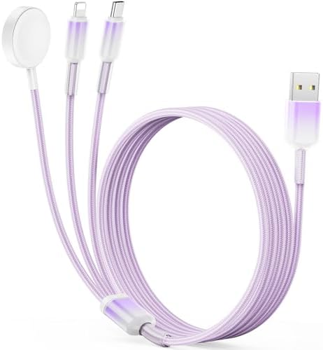 Chic Purple 3-in-1 USB Charging Cable for Women – 4 FT Multi-Device Charger for i Phone 14, 15, 16 & Apple Watch Ultra/SE/10-1 | Stylish Travel Essential Perfect for Tech Lovers and Thoughtful Gifting