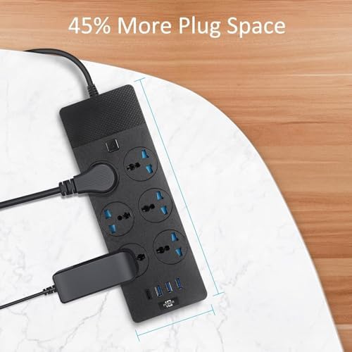 Jumpso 3000 W Universal Power Adapter with 4 Fast-Charging USB Ports (1 USB-C) – 6 ft Heavy-Duty Extension Cord for Global Travel & Home Office Use – Versatile Power Strip with International Outlets, Safe Overload Protection, and Sleek Design for Effortless Device Connectivity