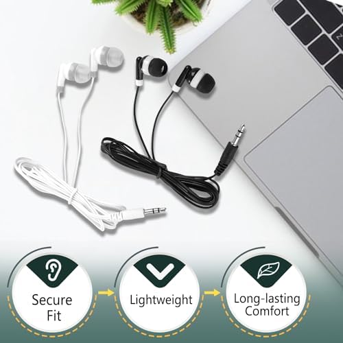 Bulk 100 Pack Classroom Earbuds – Lightweight and Durable Headphones for Enhanced Student Focus, Tangle-Free Design Perfect for Interactive Learning, Compatible with Tablets and Laptops, Ideal Audio Solution for Group Activities and Educational Presentations