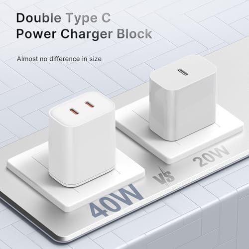 40 W Dual USB-C Fast Charging Block – Ultimate Portable Power Adapter for i Phone, i Pad, Samsung & More – 2-Pack for Effortless Multi-Device Charging – Rapidly Energize Your Gadgets Anywhere