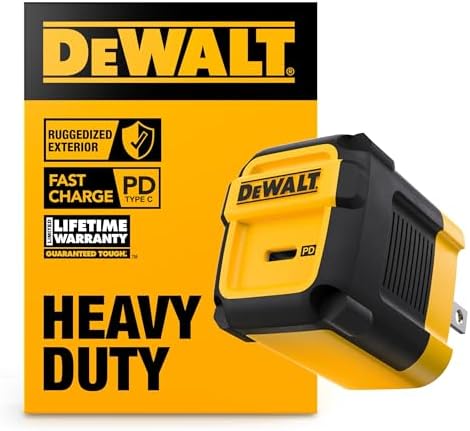 DEWALT 49.5 W Heavy-Duty USB-C and Dual USB Wall Charger Block – Compact Fast Charging Adapter for i Phone 16/15/14, Galaxy, Pixel 4/3 & i Pad – Durable Foldable Design for Ultimate Portability and Versatile Device Compatibility