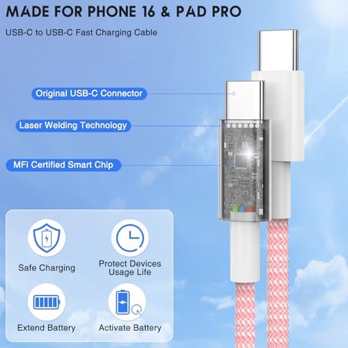 Ultra-Long 10 FT i Phone Fast Charger Cable – Type C to Lightning USB-C Cord for i Phone 16 Pro Max, 15 Series, i Pad & Mac Book Pro – Rapid Charging & Enhanced Durability for Seamless Connectivity
