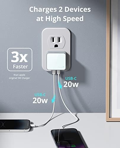 Nekmit 40 W Dual Port USB C Wall Charger – Fast Charging Adapter for i Phone 14/14 Pro/Pro Max, Galaxy, Mac Book Air & More – Slim, Portable Design with Enhanced Compatibility and Safety Features for Home, Office, and Travel