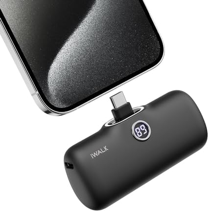 Compact i WALK 4,800 m Ah Portable Charger – High-Speed 18 W PD Power Bank with Built-in USB-C for Seamless Charging of i Phone 15/16/Pro/Max & Samsung Galaxy S25/S24/S23 – Ideal Travel Companion for On-the-Go Power Solutions