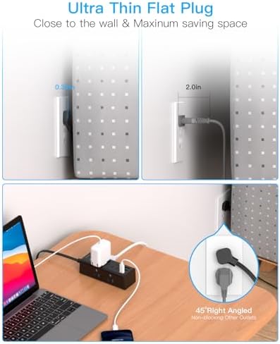 5 Ft Versatile Power Strip with 6 AC Outlets & 3 USB Ports, including USB-C – Compact Flat Plug Extension Cord for Efficient Charging in Dorm Rooms, Travel, and Home Offices – Surge Protector for Enhanced Device Safety and Connectivity