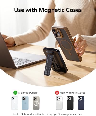 MOMAX 10000 m Ah Magnetic Power Bank – Wireless Portable Charger with 20 W Fast Charging for i Phone 15/14/13/12 Series – Built-in USB-C Cable & Stand for Enhanced Convenience and Versatility – Ultimate Solution for On-the-Go Charging