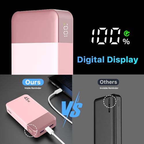 NOBIS 20000 m Ah Ultra-Fast Portable Power Bank with Smart Digital LED Display – 45 W Quick Charge Battery Pack Featuring Dual USB-A & Type-C Ports for Simultaneous Charging of Up to 4 Devices – Perfect for Travel, Outdoor Adventures, and Emergency Situations (Vibrant Orange)