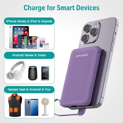 Ultra-Slim 6000 m Ah Portable Charger with Built-in Cables – Lightweight Fast Charging Power Bank for i Phone, Samsung, and Android Devices – Perfect Travel Companion for On-the-Go Power Solutions