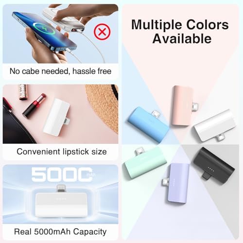 KKD 5000 m Ah Portable Charger for i Phone – MFi Certified Built-in Plug for Fast Charging on the Go, Compact Power Bank for i Phone 14/13/12/11/XR/X/SE/8/7/6/6 s/Pro Max/Plus & i Pad, Sleek Design for Ultimate Portability