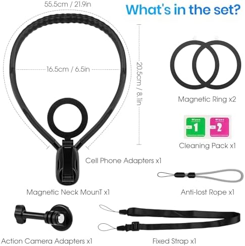 Revolutionary Magnetic Neck Phone Holder for Hands-Free Vlogging and Content Creation – Adjustable Smartphone Mount for i Phone 15, 14, 13, 12 Pro Max, Plus, Mini (Black) – Effortless Video Recording and Maximum Stability