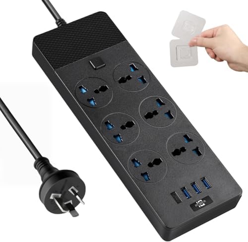 Jumpso 3000 W Universal Power Adapter with 4 Fast-Charging USB Ports (1 USB-C) – 6 ft Heavy-Duty Extension Cord for Global Travel & Home Office Use – Versatile Power Strip with International Outlets, Safe Overload Protection, and Sleek Design for Effortless Device Connectivity