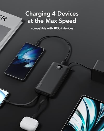 VRURC 22.5 W Pink Portable Charger – 10000 m Ah Power Bank with Fast Charging Capability, USB-C Dual Functionality, 4 Outputs & 3 Inputs – Essential Travel Companion for i Phone 16/15/14/13, Samsung & Android Devices – Compact Design for On-the-Go Power Management