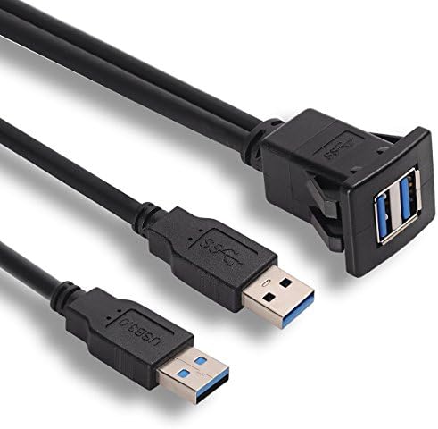 3.3 Feet Dual USB 3.0 Flush Mount Extension Cable – Premium Male to Female Panel Connector for Cars, Boats, and Motorcycles – Enhanced Speed and Aesthetic Integration for Seamless Charging and Data Transfer