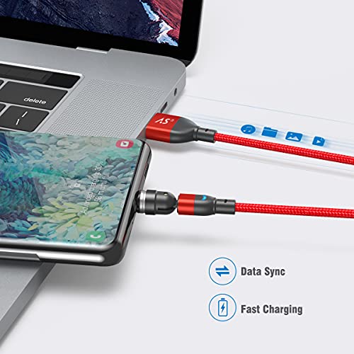 Revolutionize Your Charging Experience with A.S 3-in-1 Magnetic Charging Cable – Versatile 3-Pack (3.3 ft + 2 x 6.6 ft) Featuring 540° Rotating Connector for Effortless Alignment, Fast Charging & Durable Nylon Braiding – Perfect for i Phone, Android & Type-C Devices