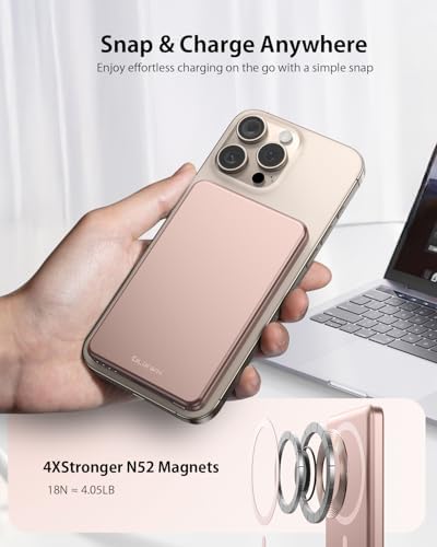 Ultra-Slim Magnetic Power Bank for i Phone – 5000 m Ah Fast Charging Wireless Charger, Lightweight Alloy Design, Sleek Aluminum Finish with Advanced Heat Management, Perfect for i Phone 16/15 Pro Max/14/13/12 – Stay Powered Anywhere, Anytime