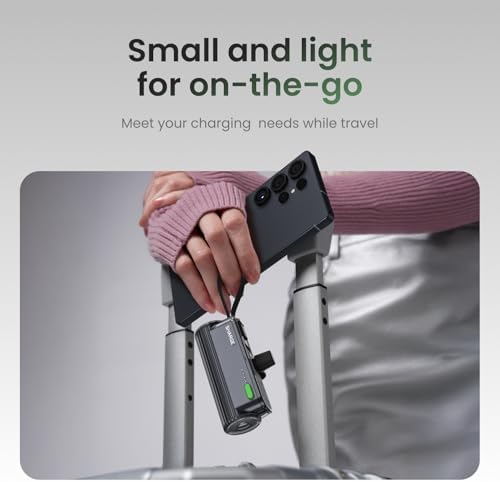 Ultra-Compact 5000 m Ah Flow Mini Power Bank – Versatile Portable Charger with Changeable Plugs, Built-in Cable & Dual USB-C Outputs for Seamless Compatibility with i Phone 16/15/14/13, i Pad, Galaxy S24/23 Ultra – Ideal for On-the-Go Charging
