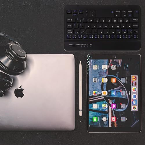 FLY WAY Ultra-Slim Portable Bluetooth 3.0 Keyboard for Tablets – Rechargeable Mini Keypad Compatible with i OS, Android & Windows Devices – Lightweight Wireless Typing Solution for Travel & Remote Work