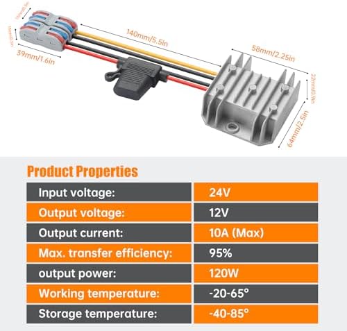 High-Efficiency Waterproof DC/DC Buck Converter: Versatile 20-90 V to 12 V Voltage Regulator for Automotive LED Systems and Heavy-Duty Applications – 20 A Output, 240 W Power Capacity for Reliable Performance in Challenging Environments