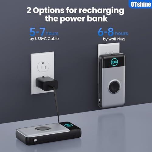 Ultimate 40800 m Ah Portable Power Bank – All-in-One Charging Solution with Built-in Cables, Wall Plug, and Apple Watch Charger – 6-in-1 QC4.0 25 W USB-C Fast Charging for i Phone 16/15/14, Galaxy & More – LCD Display for Real-Time Battery Monitoring and Enhanced Compatibility
