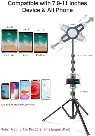 Ultimate Aluminum Alloy Tablet Tripod Stand with 360° Rotation and Adjustable Height – Versatile Holder for 7.9-11 Inch Devices, Ideal for Work, Streaming, and Presentations – Lightweight, Durable, and Portable i Pad Support for Enhanced Stability and Comfort