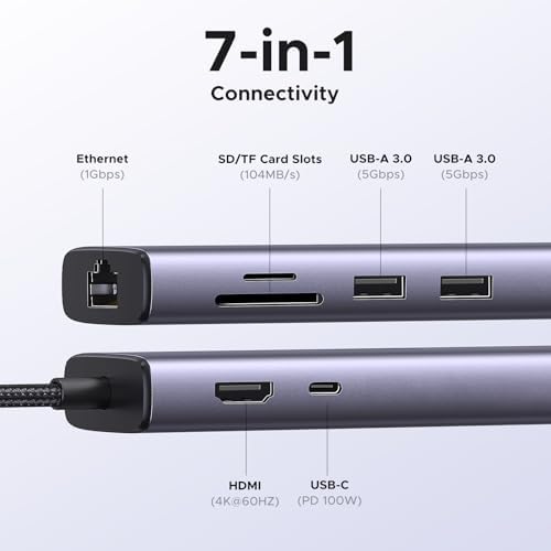 UGREEN Revodok 7 in 1 USB C Hub – Ultimate Connectivity Solution with Gigabit Ethernet, 4 K@60 Hz HDMI, 100 W PD Charging & Multi-Device Compatibility for Mac M1/M2/M3, i Phone 15 Pro, i Pad & Steam Deck – Elevate Your Tech Experience!