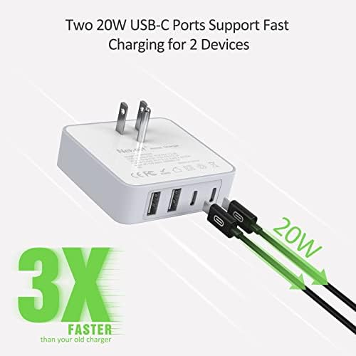 Nekmit 52 W Ultra-Compact 4-Port USB C Fast Charger – Dual 20 W Power Delivery & Dual USB Ports for Rapid Charging of i Phone 13, Galaxy, Pixel, i Pad Pro & More – Sleek Design for Home, Office & Travel Efficiency