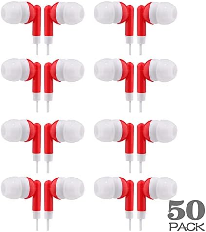 Bulk CN-Outlet Headphones: 50 Individually Bagged Red Earbuds for i Phone, Android & MP3 – Perfect for Schools, Libraries, and Hospitals with Superior Audio Quality and Hygiene Focus