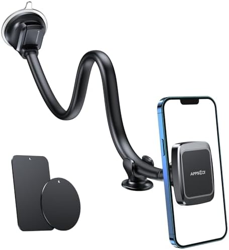 APPS2 Ultimate Magnetic Phone Holder Mount with 13-Inch Adjustable Gooseneck Arm & 6 Powerful Magnets – Vibration-Resistant Car Phone Mount for Windshield & Dashboard – Universal Compatibility for All Smartphones – Hands-Free Navigation & Safety Enhancement