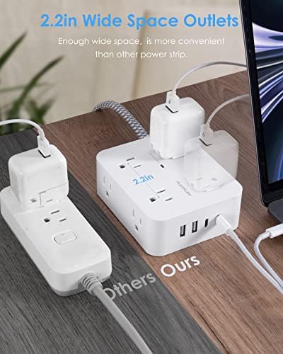HANYCONY 6 ft Surge Protector Power Strip with 8 Outlets & 2 USB-C Ports – Essential College Dorm Extension Cord with Space-Saving Flat Plug for Fast Charging and Device Safety – Perfect for Home Office and Tech Needs