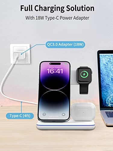 3-in-1 Aluminum Alloy Wireless Charging Station – 18 W Fast Charger for i Phone 15/14/13/12/11/Pro/Max/XS/XR/X/8, Apple Watch 9/8/7/6/5/4/3/2/SE & Air Pods Pro/3/2 – Sleek, Efficient, and Tangle-Free Solution for All Your Devices