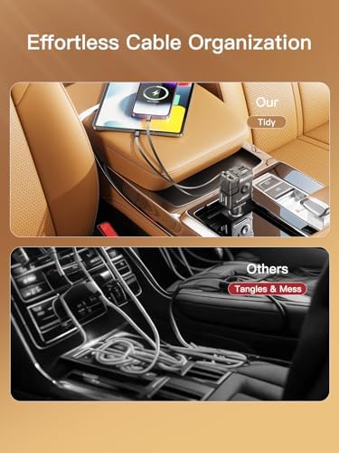 Ultimate 69 W Retractable 4-in-1 Fast Car Charger for i Phone 12-16 | Sleek White Design, Multi-Device Compatibility, Ideal Valentine’s Gift for Tech Lovers | Efficient, Tidy, and Safe Charging on the Go