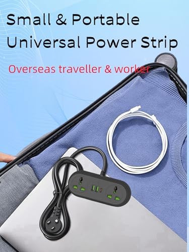 Universal Travel Power Strip Adapter with Dual AC Outlets & 3 USB Ports (1 USB-C) – COOFINE 6 ft International Charging Solution for Seamless Connectivity on Global Adventures, Portable Storage Bag Included for Easy Transport and Travel Convenience
